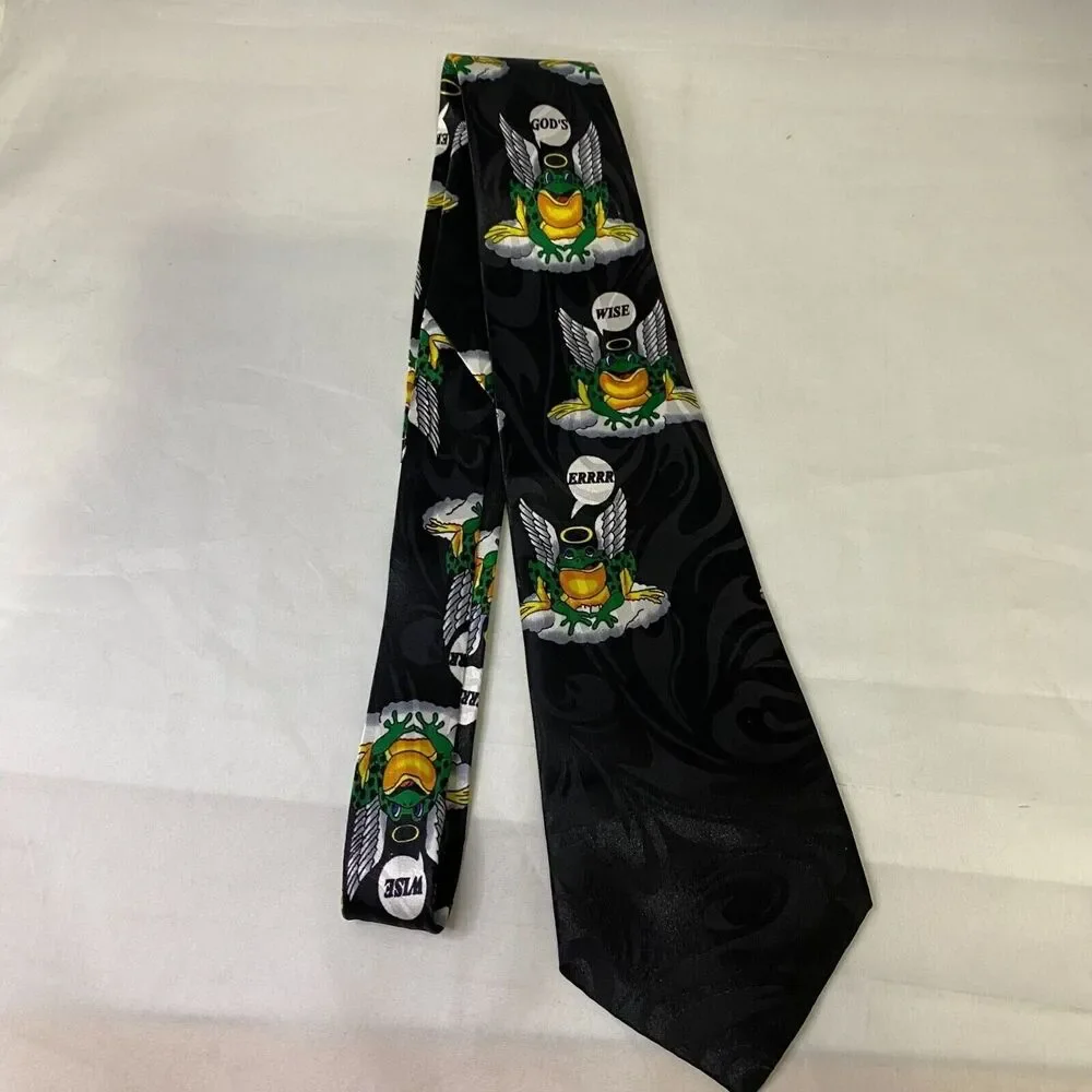 #6640 Fratello Black with Frogs Mens Necktie, Tie